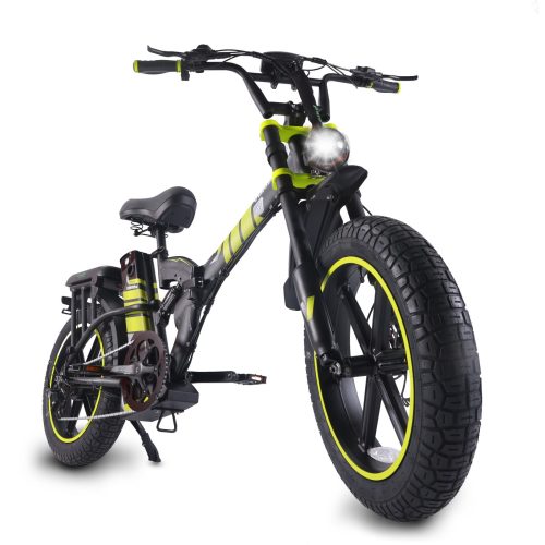 אופניים חשמליים GreenBike VENOM FS4 48V/21Ah בצבע שחור זרחן, עם שיכוך מלא וגלגלי 20 אינץ׳ ברוחב 4 אינץ׳