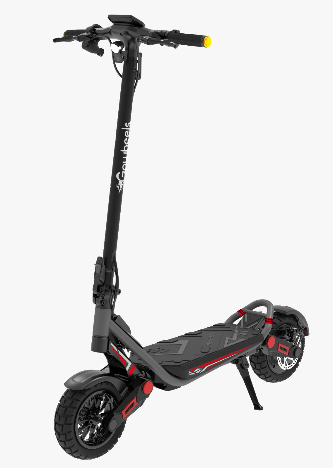 קורקינט חשמלי GoWheels A1 בצבע אפור-אדום, עם צג דיגיטלי על הכידון