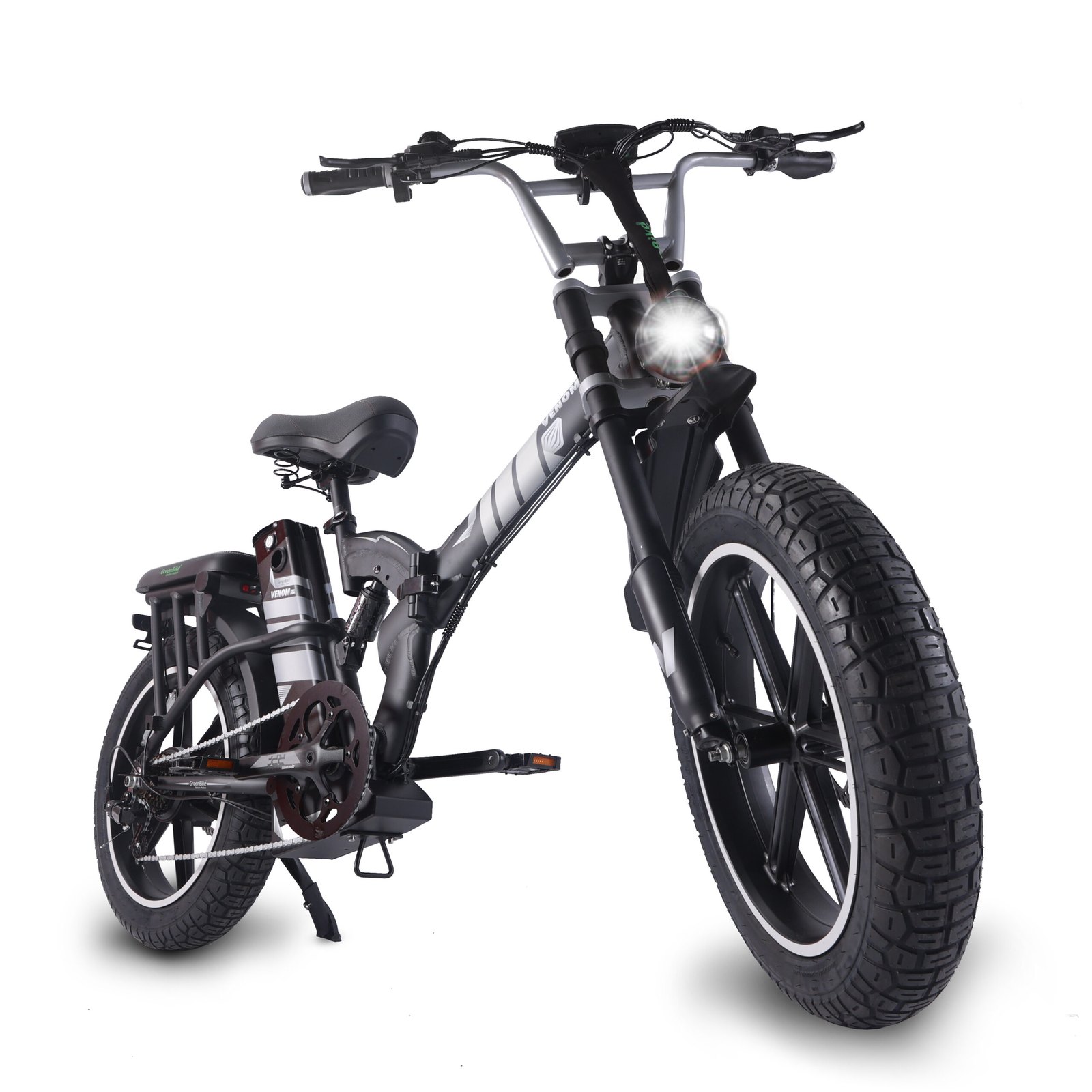 אופניים חשמליים GreenBike VENOM FS4 בצבע שחור כסוף