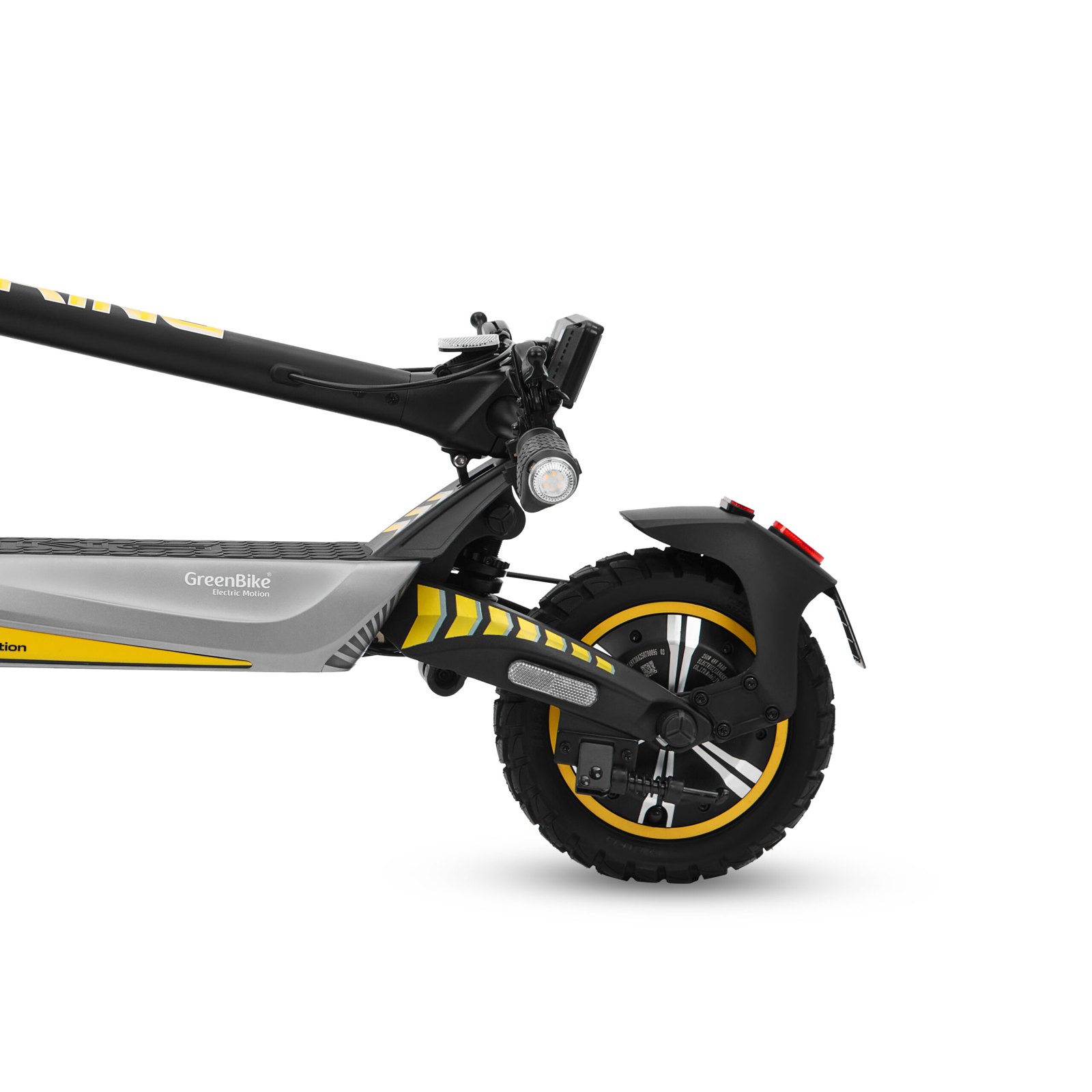 GreenBike KING PRO במצב מקופל, עם בולם אחורי וגלגל 10 אינץ׳